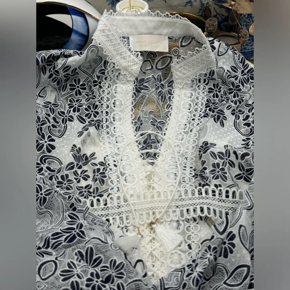 🆕 BRONX & BANCO 🧿 NWOT Santorini Long-Sleeve Tiered Floral Burnout Dress, Sz M